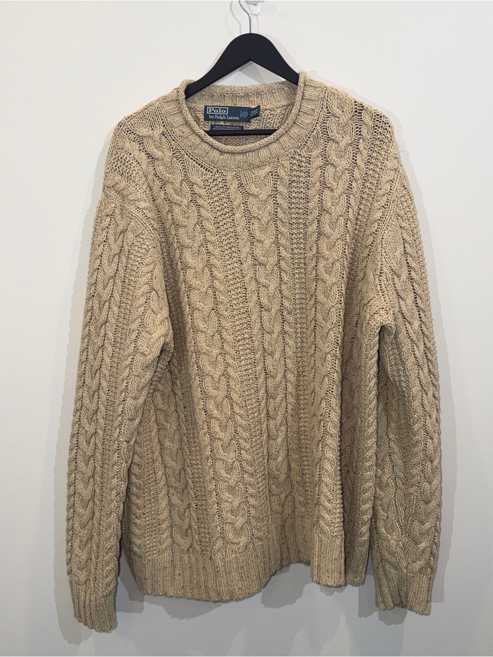 Ralph Lauren Men's Beige Cable-Knit Crewneck Sweater